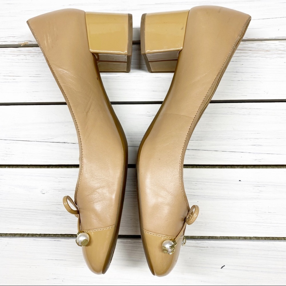 Michael Kors Quilted Nude Beige Patent Leather Ballet Chunky Heel 10 - Picture 9 of 12